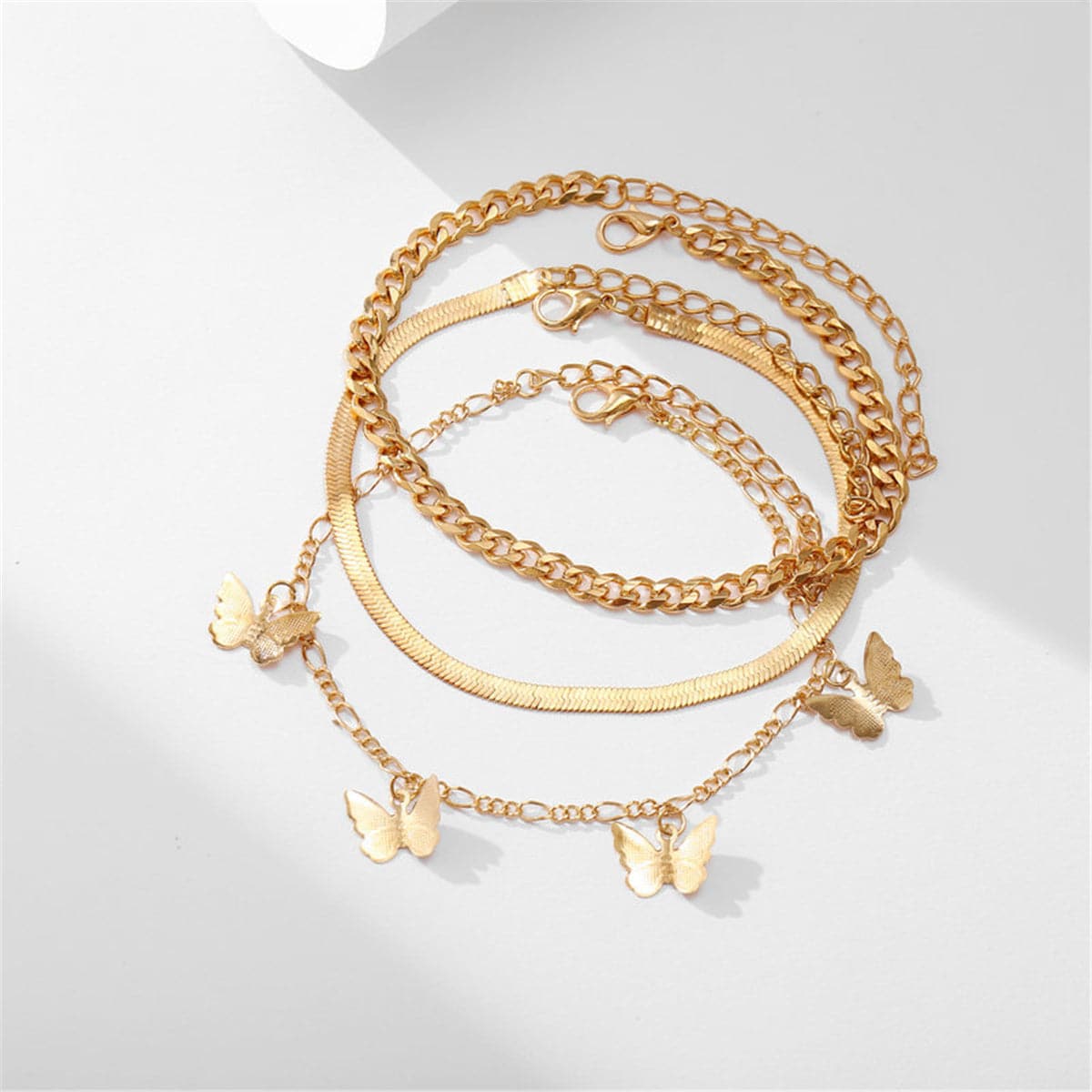 18K Gold-Plated Butterfly Charm Anklet Set, jewelry gift sets for women, everyday style, detail close-up