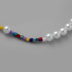 Blue Teal Howlite & Pearl Beaded Necklace