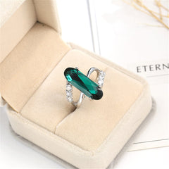 Green Cubic Zirconia & Crystal Long Oval Ring