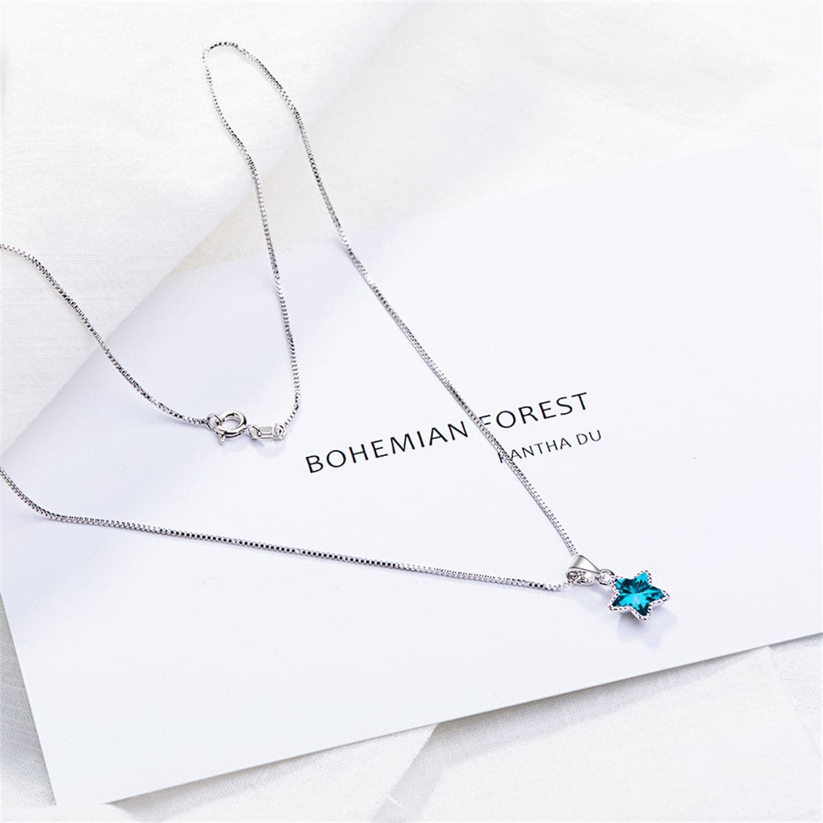 Blue Crystal & Silver-Plated Star Pendant Necklace