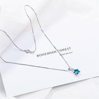 Blue Crystal & Silvertone Star Pendant Necklace