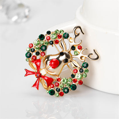 Cubic Zirconia and 18K Gold-Plated Botany Bow and Reindeer Brooch, gold brooch pin, everyday style, front view