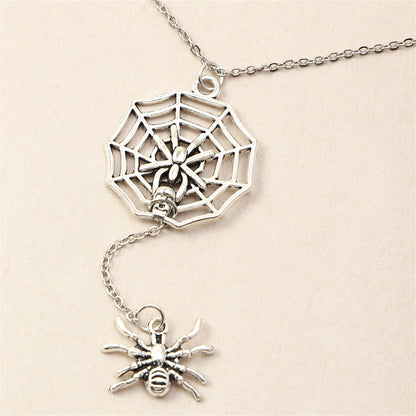 Silver-Plated Spider and Web Drop Necklace, silver pendant necklace for women, botanical inspired, lifestyle look