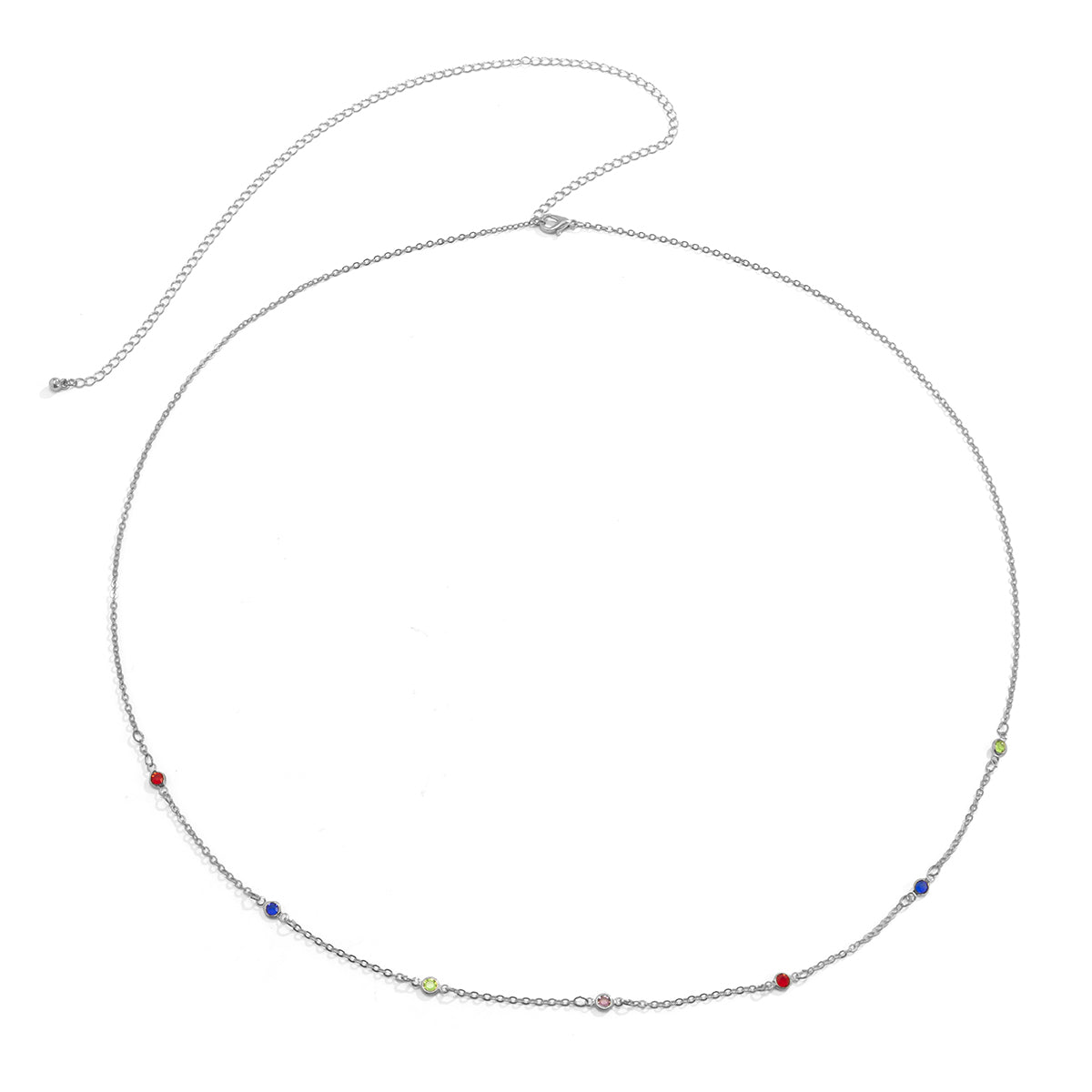Blue Multicolor Cubic Zirconia & Silver-Plated Waist Chain