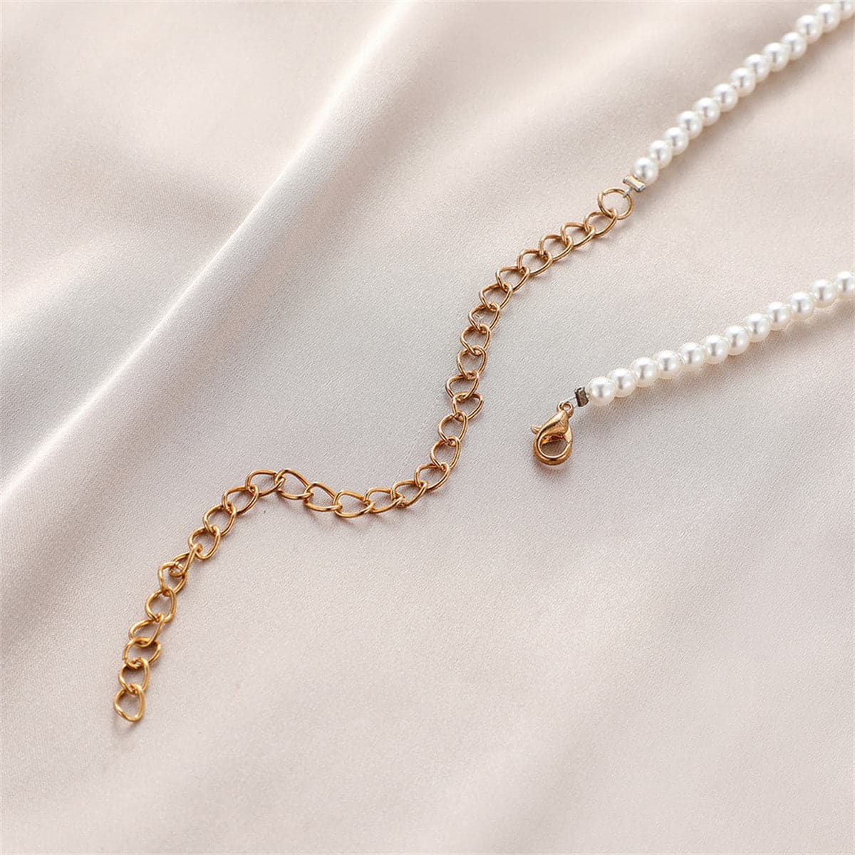 Pearl and Cubic Zirconia Sequin Gold-Plated Fish Scale Pendant Necklace, gold pendant necklace for women, lifestyle look