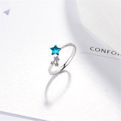 Blue Crystal & cubic zirconia Star Bypass Ring - streetregion