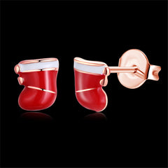 Red Enamel & 18K Rose Gold-Plated Christmas Boot Stud Earrings