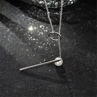 Pearl & Silvertone Bar & Ring Pendant Necklace