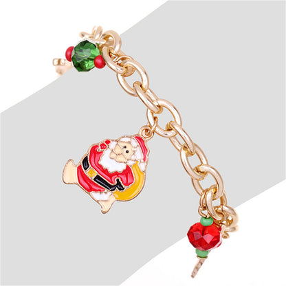 Red and Green Cubic Zirconia Santa Reindeer Cable Chain Charm Bracelet, bracelet for women, everyday style, lifestyle look