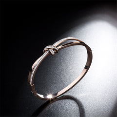cubic zirconia & 18k Rose Gold-Plated Bow Bangle - streetregion