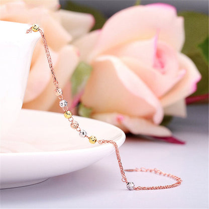 Tri-Tone Beaded Wheat Chain Bracelet, bracelet for women, elegant gift for her, front view
