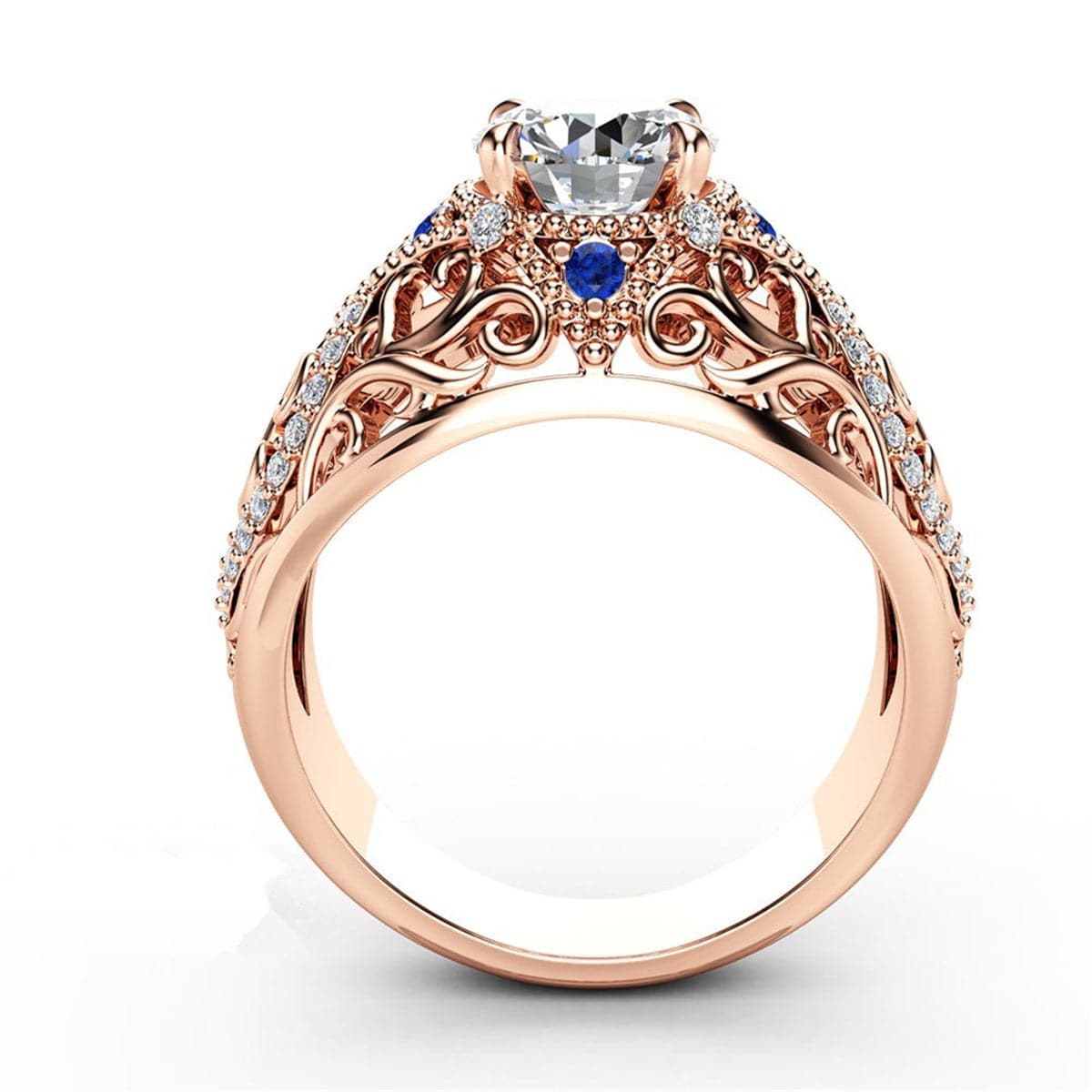 Blue Crystal & cubic zirconia Filigree Illusion Cocktail Ring - streetregion