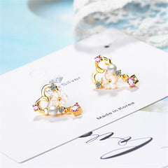 Cubic Zirconia & Pearl 18K Gold-Plated Flower Heart Drop Earring