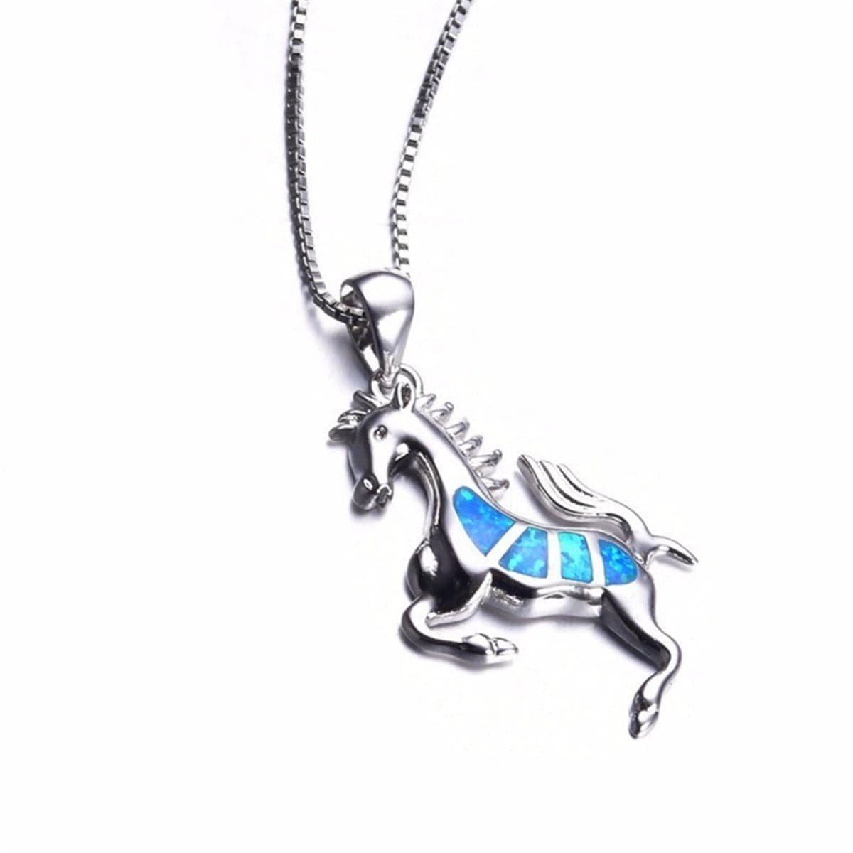 Blue Opal & Fine Silver-Plated Horse Pendant Necklace - streetregion