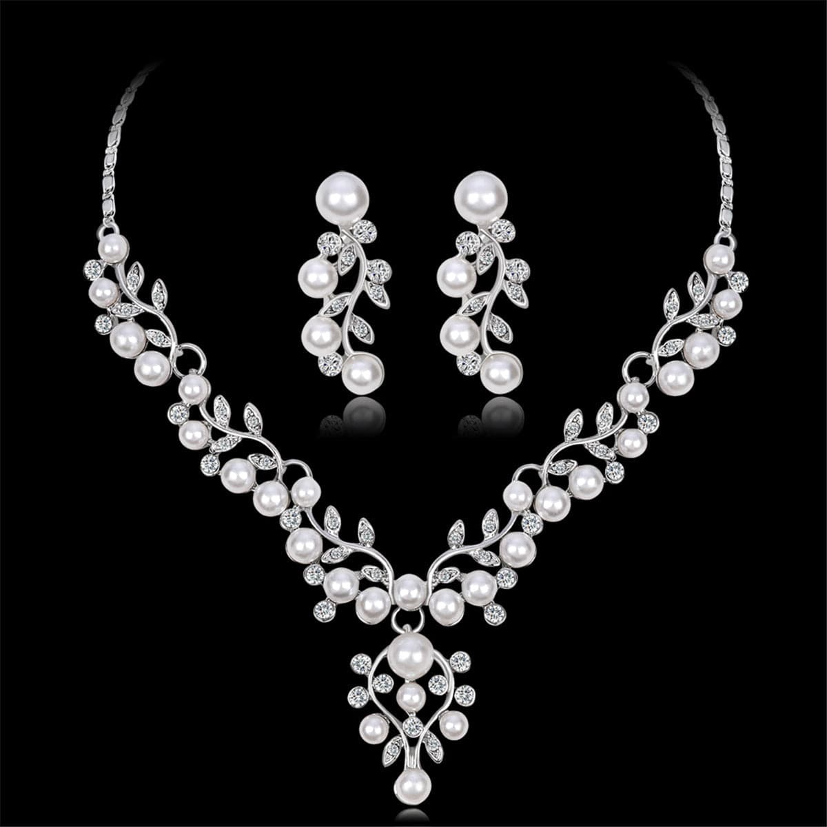 Cubic Zirconia and Pearl Cluster Rattan Drop Earrings and Statement Necklace, drop earrings for women, side view