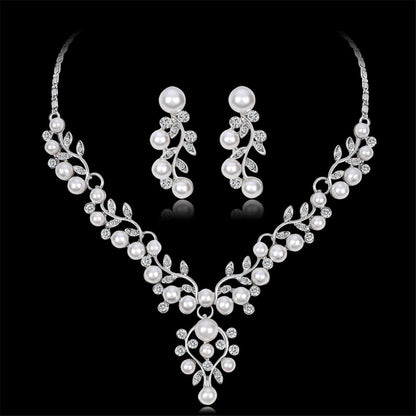 Cubic Zirconia and Pearl Cluster Rattan Drop Earrings and Statement Necklace, drop earrings for women, side view