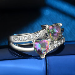 Pink Crystal Double Heart Ring