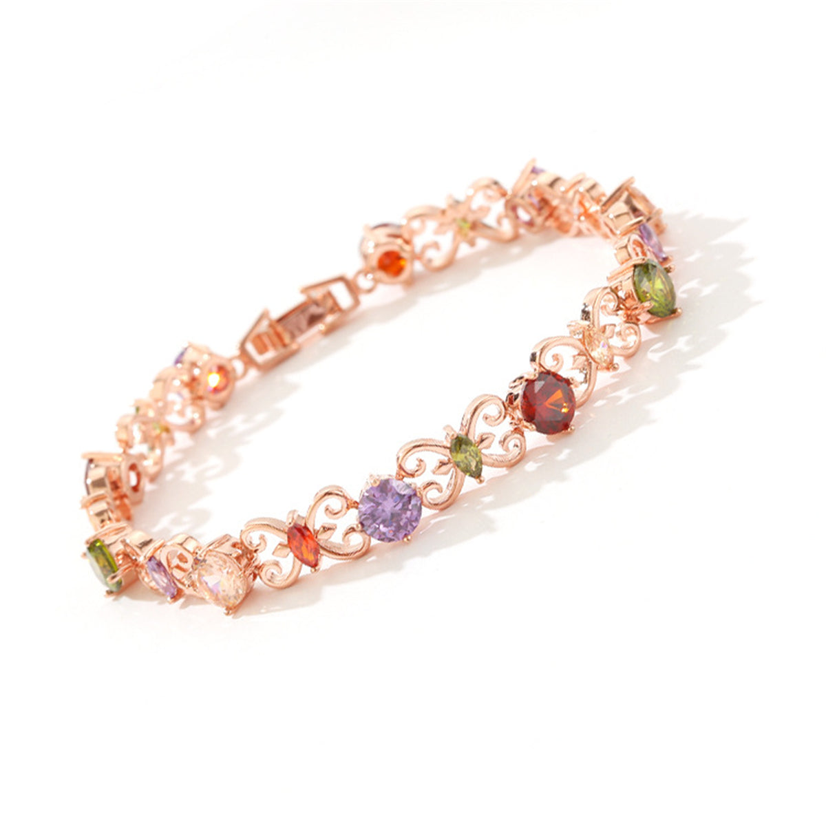 Crystal and 18K Rose Gold-Plated Butterfly Bracelet, rose gold bracelet for women, vintage-inspired design, side view