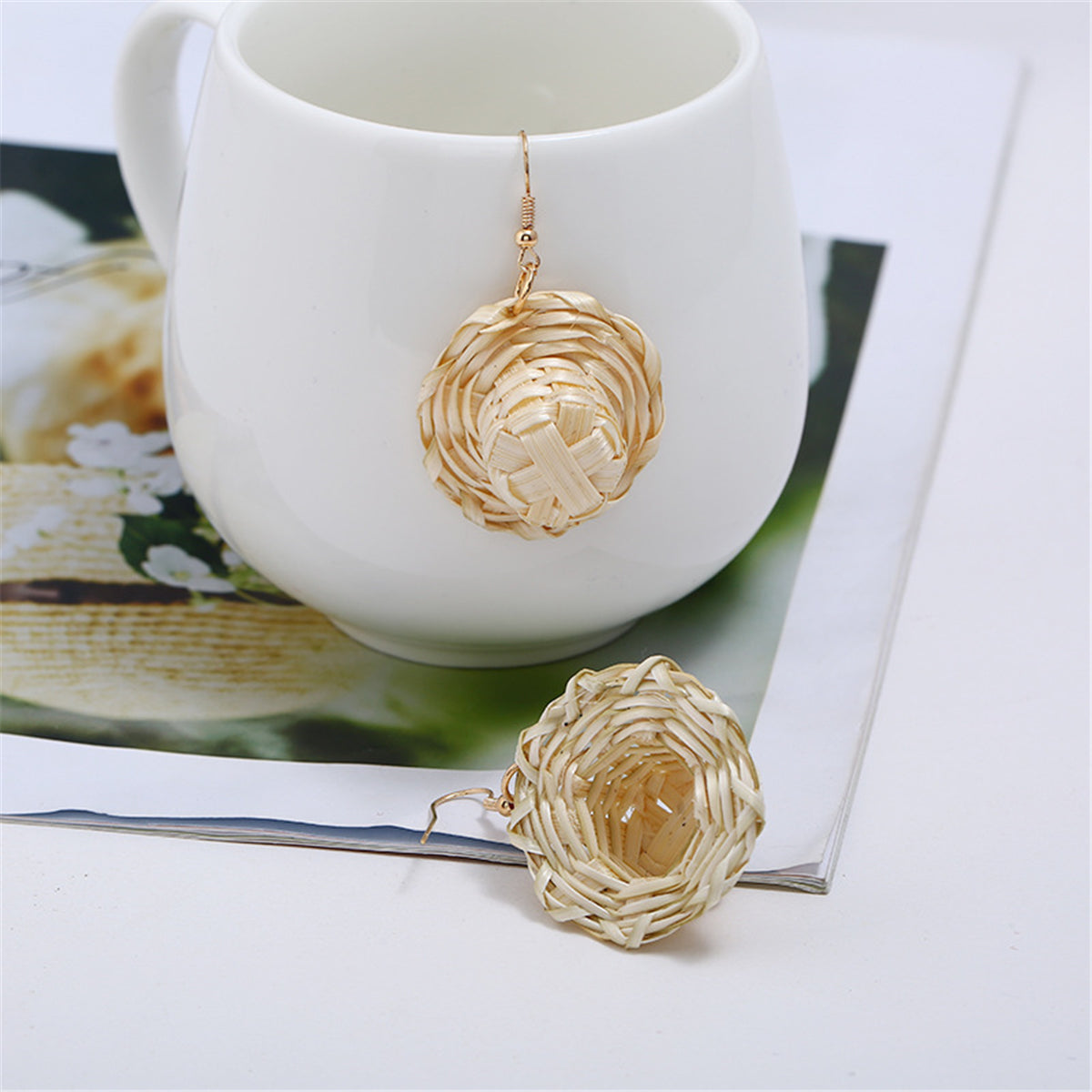 18K Gold-Plated Rattan Hat Drop Earrings