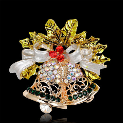 Cubic Zirconia and 18K Gold-Plated Botany Bow and Bell Brooch, gold brooch pin, vintage-inspired design, lifestyle look