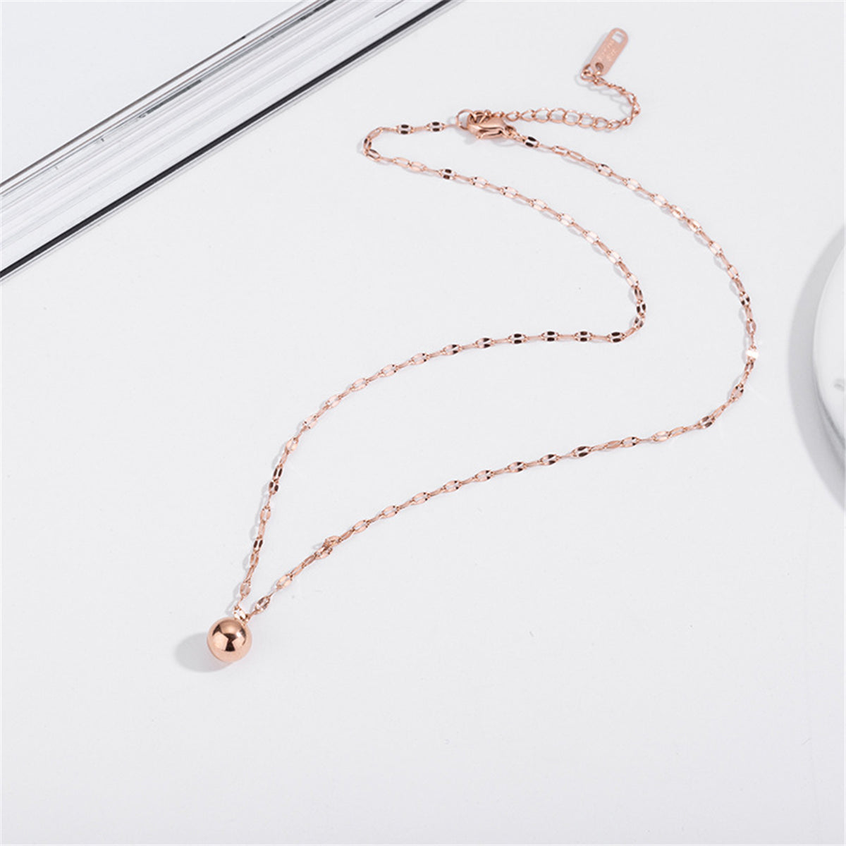 18K Rose Gold-Plated Ball Pendant Necklace, rose gold pendant necklace for women, everyday style, lifestyle look