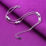 Fine Silver-Plated Frosted Bead Double-Strand Anklet