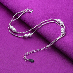 Silver-Plated Frosted Bead Double-Strand Anklet