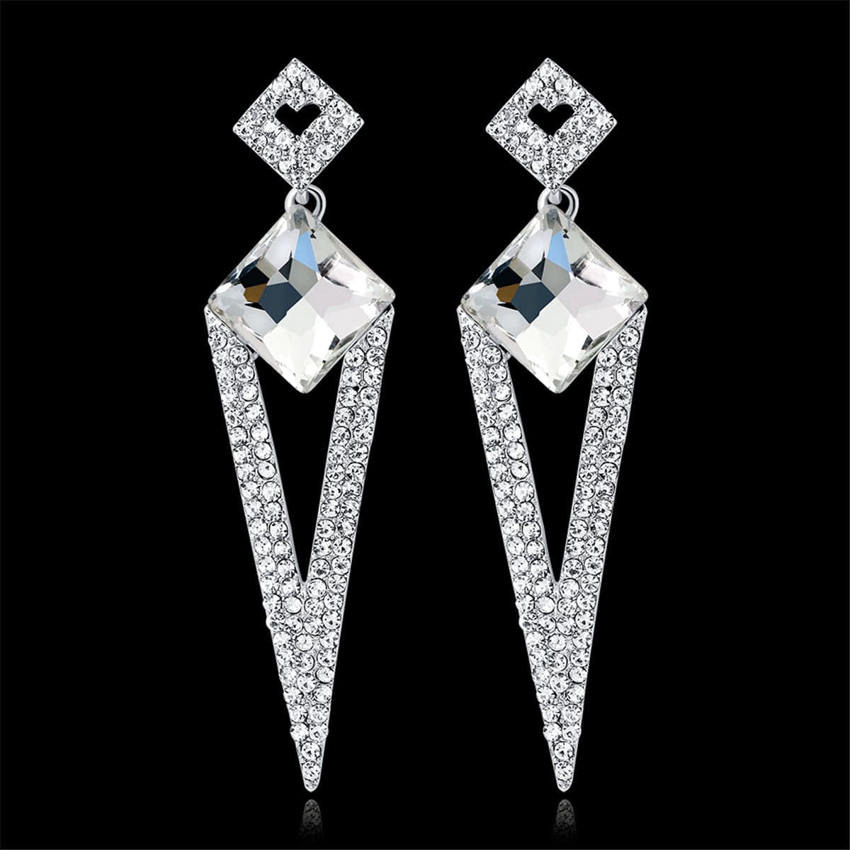 Cubic Zirconia & Crystal Geometric Triangle Drop Earrings
