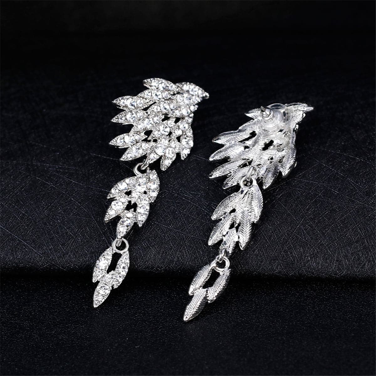 Cubic Zirconia & Silver-Plated Wings Drop Earrings