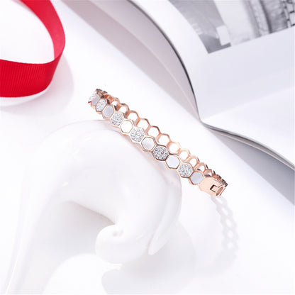 Cubic Zirconia and Shell Honeycomb Bangle, bangle bracelet, vintage-inspired design, lifestyle look