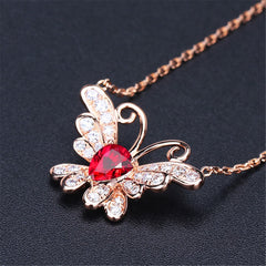 Red Crystal & Cubic Zirconia 18K Rose Gold-Plated Butterfly Pendant Necklace