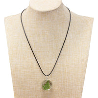 Green & Silvertone Pressed Mugwort Rope Pendant Necklace