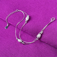 Fine Silver-Plated Frosted Olive Double-Strand Anklet