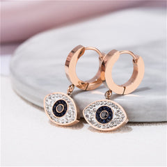 cubic zirconia & 18k Rose Gold-Plated Evil Eye Drop Earring - streetregion