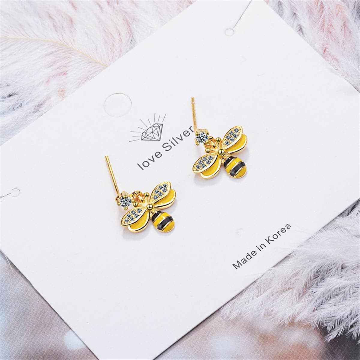 Yellow Enamel & Cubic Zirconia 18K Gold-Plated Bee Drop Earring