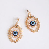 Imitation Pearl & Goldtone Evil Eye Drop Earrings