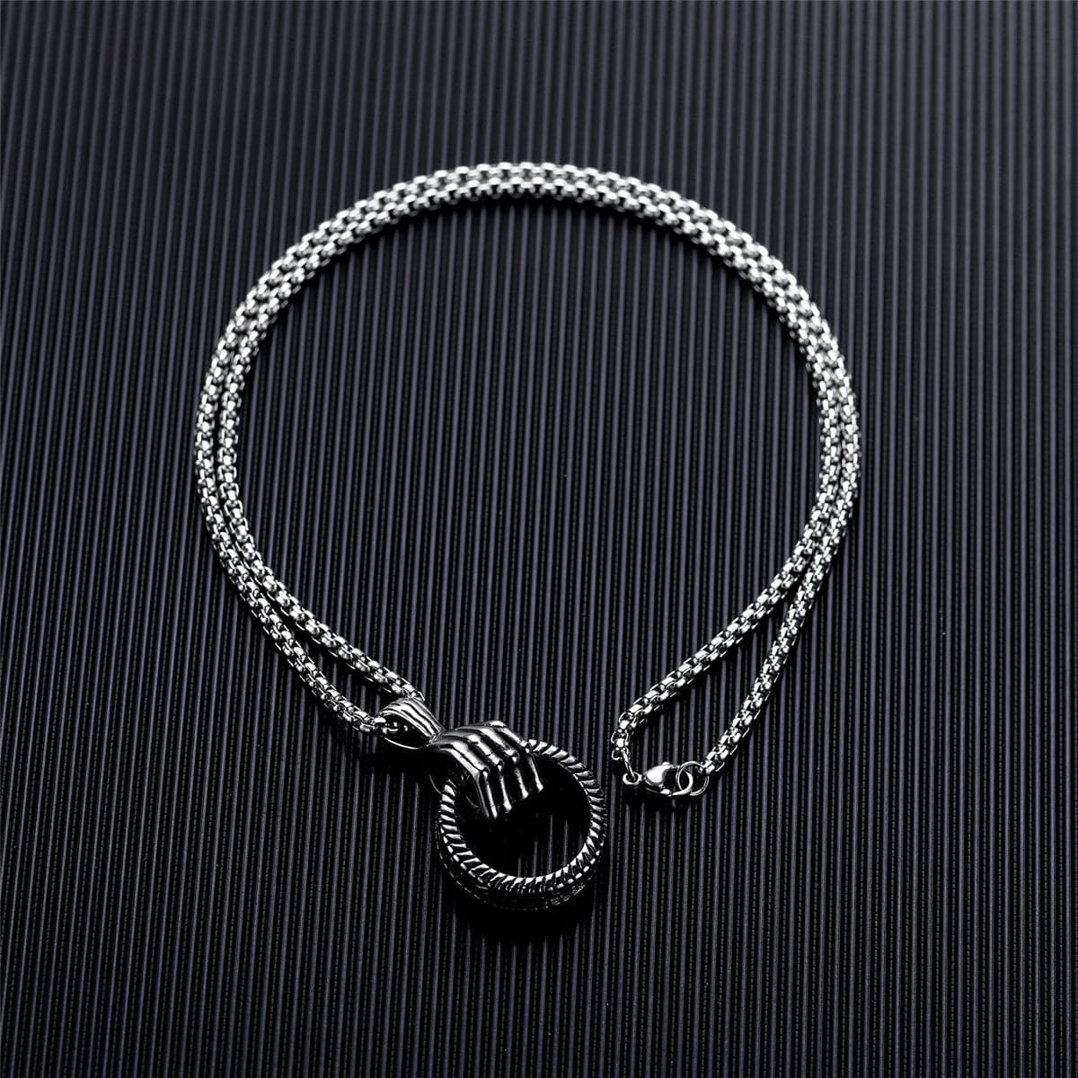 Silver-Plated Skeleton Hand & Tire Pendant Necklace