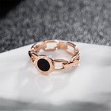Black Shell & 18k Rose Gold-Plated Link Roman Numeral Ring