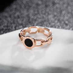 Black Shell & 18K Rose Gold-Plated Link Roman Numeral Ring