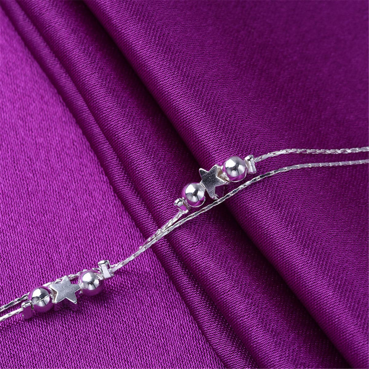 Silver-Plated Star Bead Layered Anklet