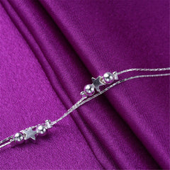 Silver-Plated Star Bead Layered Anklet
