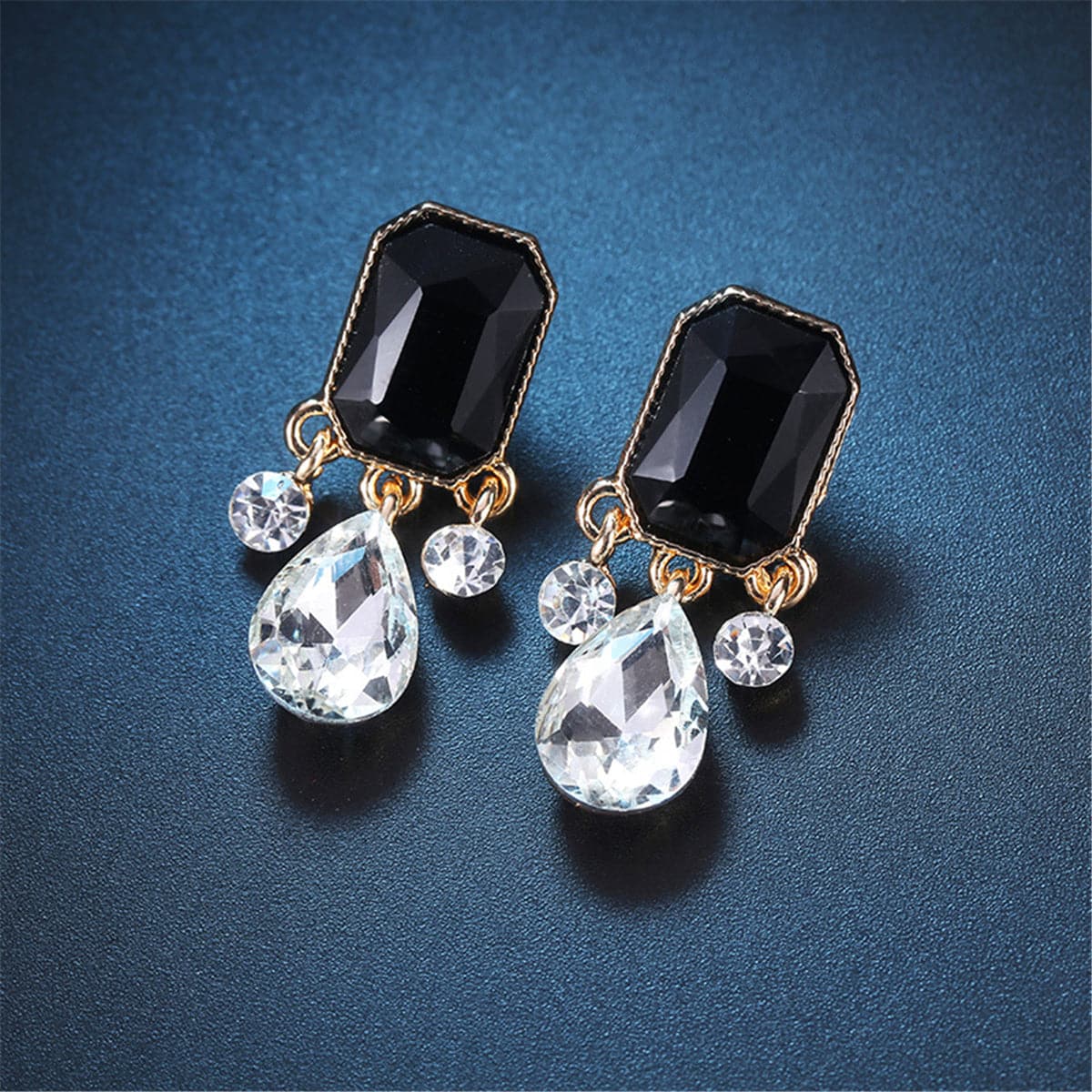 Black Crystal & Cubic Zirconia 18K Gold-Plated Teardrop Earrings