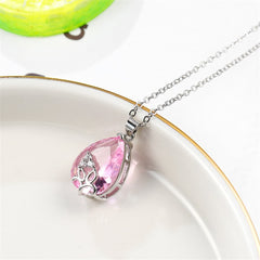 Pink Crystal & Silver-Plated Teardrop Pendant Necklace