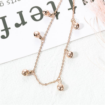 18K Rose Gold-Plated Bell Station Anklet, rose gold anklet bracelet, elegant gift for her, detail close-up