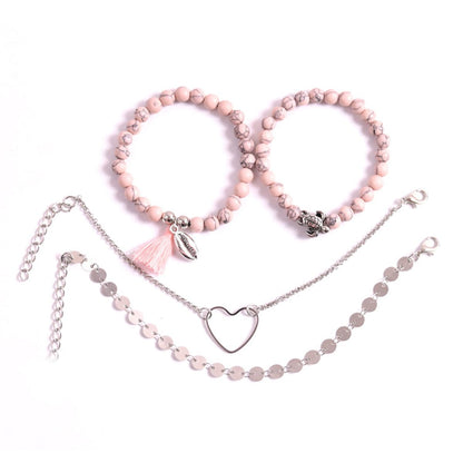 Pink Turquoise and Silver-Plated Beaded Stretch Bracelet Set, jewelry gift sets for women, lifestyle look