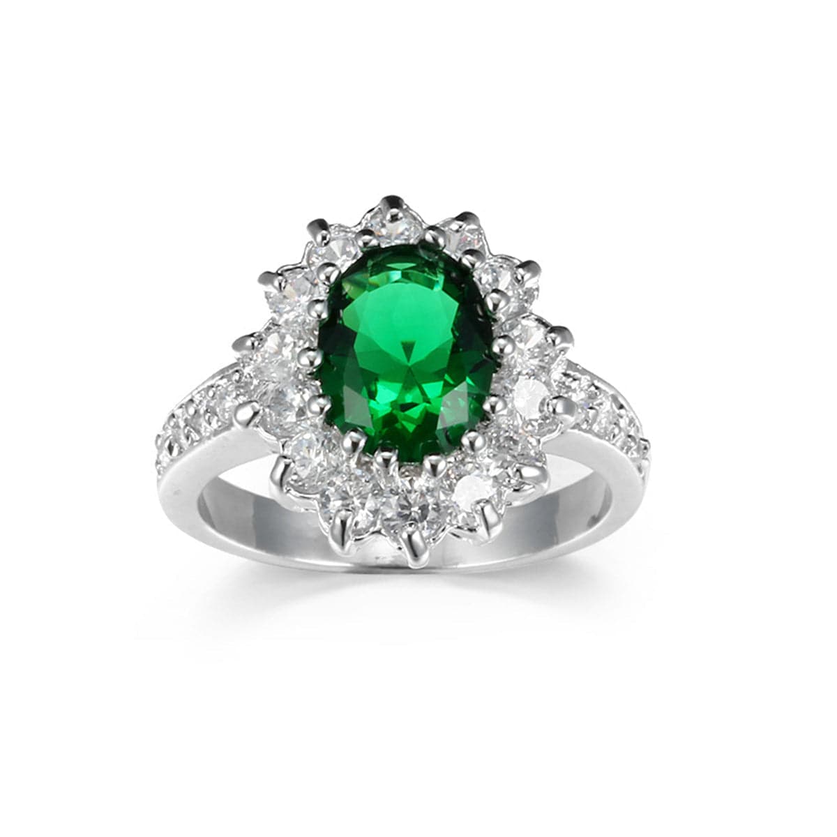 Green Crystal & Cubic Zirconia Oval Floral Ring