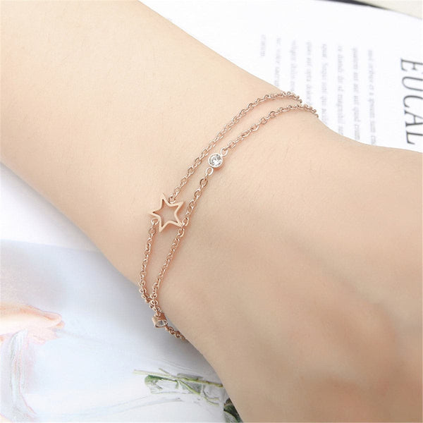 Cubic Zirconia & 18k Rose Gold-Plated Open Star Layered Bracelet