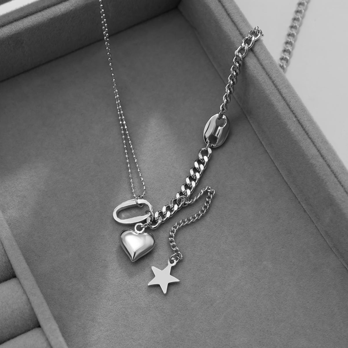 Silver-Plated Heart and Star Pendant Necklace, silver pendant necklace for women, everyday style, lifestyle look