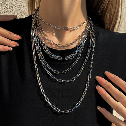 Silver-Plated Layered Cable Chain Necklace Set, jewelry gift sets for women, vintage-inspired design, front view