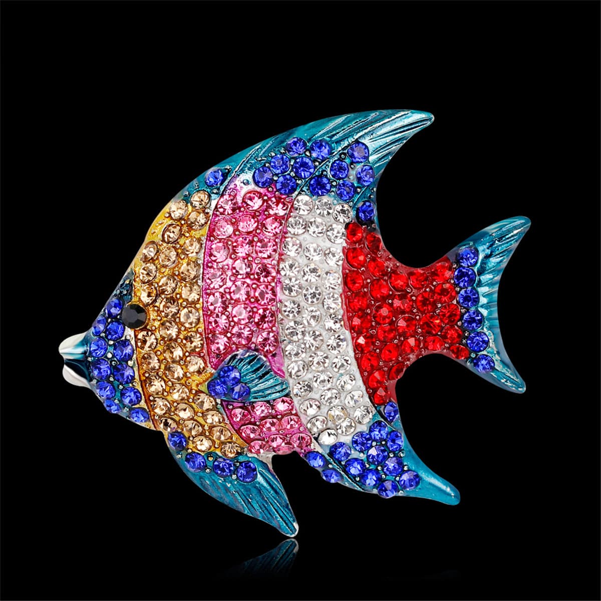 Blue & Pink Cubic Zirconia & Silver-Plated Fish Brooch